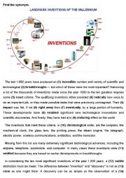 English Worksheet: Inventions: LANDMARK INVENTIONS OF THE MILLENNIUM (KEY)