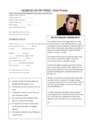 English Worksheet: Song: always on my mind-Elvis Presley