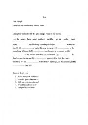 English Worksheet: past simple and past contuous test