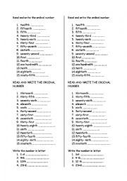 English Worksheet: ordinal numbers