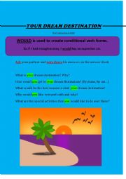 English Worksheet: Your dream vacation (conditional would)