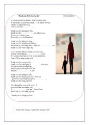English Worksheet: song thank you for being my dad