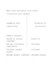 English Worksheet: Inclusion lesson