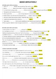 English Worksheet: WORD DERIVATION-2