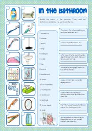 English Worksheet: Bathroom (Reading &  Matching)