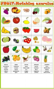 Fruit, nuts and berries:matching exercise