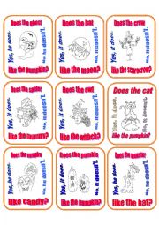 English Worksheet: Go Fish Game - Does he/it like ?