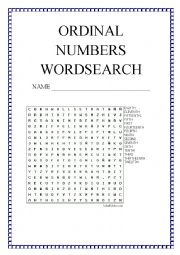 English Worksheet: Ordinals Wordsearch