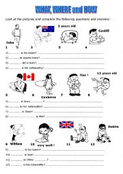 English Worksheet: What, where and how