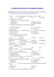 English Worksheet: A Grammar Exercise for Intermediate Students