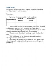 English Worksheet: adopt a word