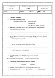 English Worksheet: ENGLISH mid- term test n 1 9th form