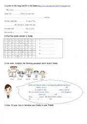 English Worksheet: song+tasks about family for 7th form