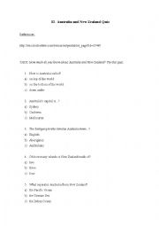 English Worksheet: Australia and New Zealand Quiz