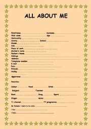 English Worksheet: All about me - fill the form 