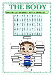 English Worksheet: PARTS OF THE BODY_WORD SEARCH