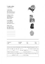 English Worksheet: I wake today - Kenn Nesbitt Poem Worksheet