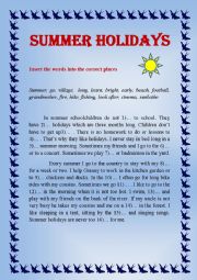 English Worksheet: SUMMER HOLIDAYS