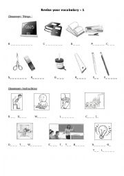English Worksheet: School things instructions and rules