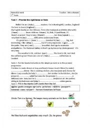 English Worksheet: Remedial work 7th form