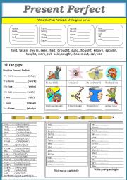 English Worksheet: Present and Past participle /Present Perfect
