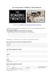 English Worksheet: Roaring twenties Prohibition depression