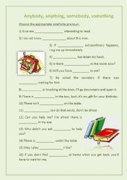 English Worksheet: anybody, anything, somebody, something exercise