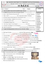 English Worksheet: an exam for the 11th grade students