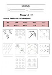 English Worksheet: Numbers 1 - 10