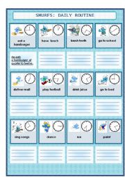 English Worksheet: daily routine with smurfs