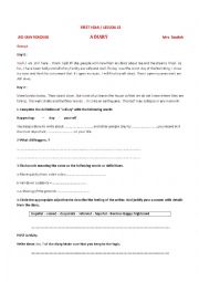 English Worksheet: lesson13 first year A DIARY