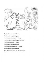 English Worksheet: FIND AND PAINT ANIMALS