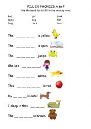 English Worksheet: Phonics Word Fill In - Letters A-G