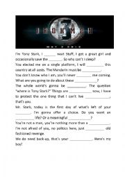 English Worksheet: Iron man 3 gap fill