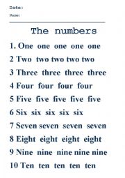 English Worksheet: TRACING NUMBERS