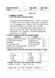 English Worksheet: 7th form test