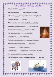 English Worksheet: Prepositions following adjectives
