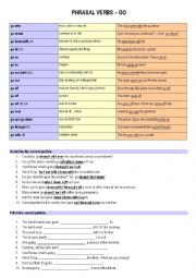 English Worksheet: Phrasal Verbs GO (exercises with key included)