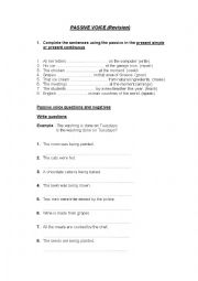 English Worksheet: Passive Voice (Present + Past )