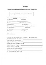 English Worksheet: Gerunds 