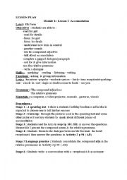 English Worksheet: Module 4 lesson 3 accomodation 8th form