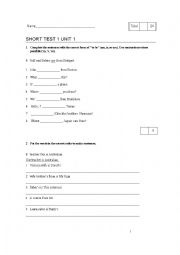 English Worksheet: Short Test - verb 