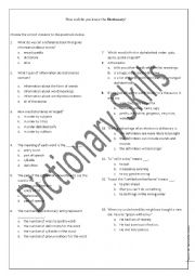 English Worksheet: How well do you know the Dictionary?