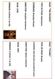 English Worksheet: Films - Cards - Oral