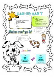 English Worksheet: Using Can or Cant