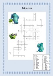 English Worksheet: 3 rd person Crossword
