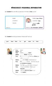 English Worksheet: Personal Information 