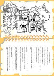 English Worksheet: Halloween  read, colour and complete drawing  
