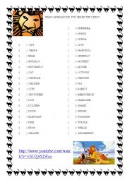 English Worksheet: Animals - The Lion King Movie