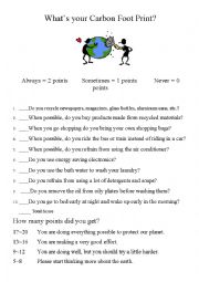 English Worksheet: Carbon Footprint Quiz